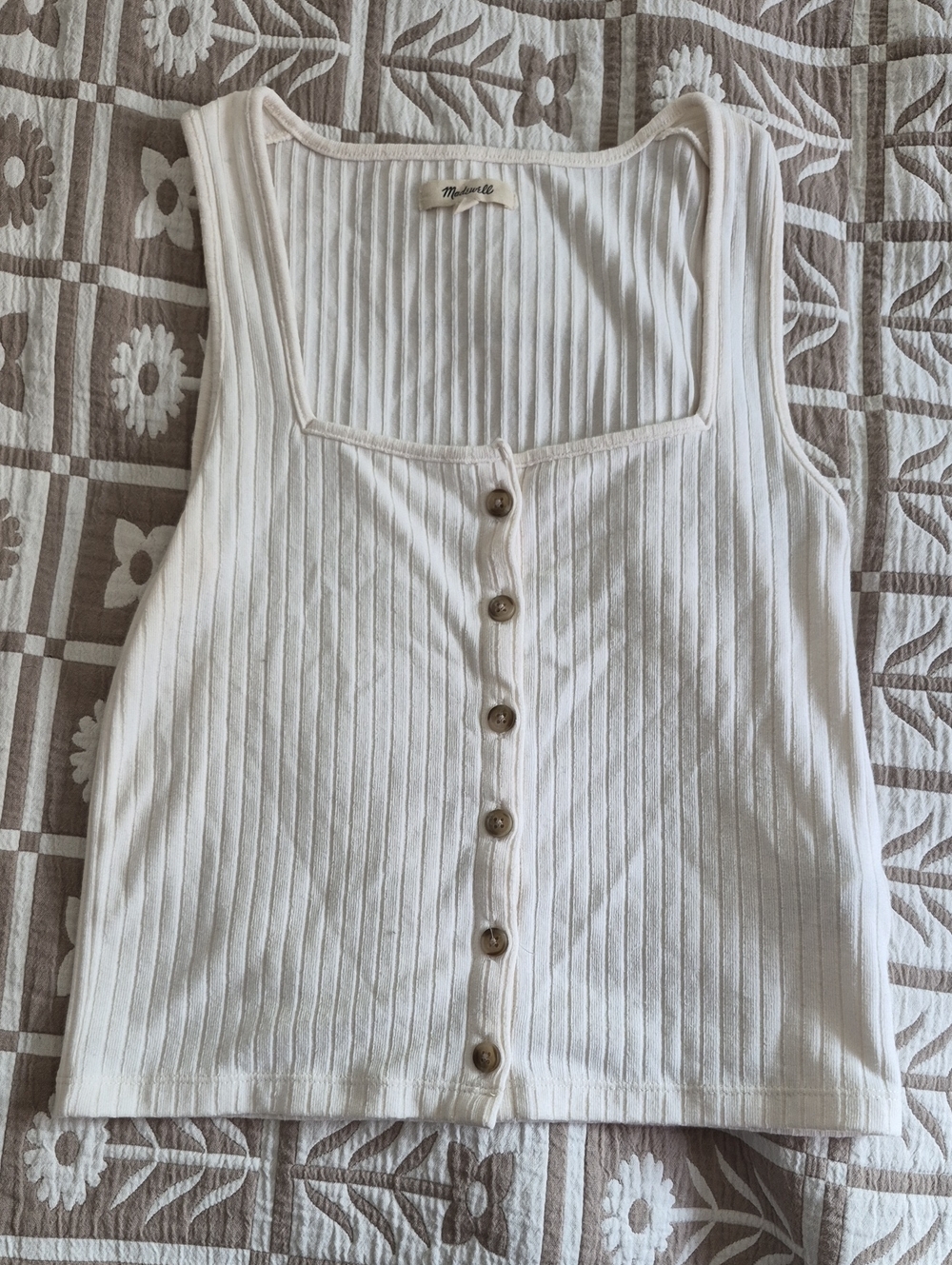 Madewell Cream Ribbed Button-Front Tank